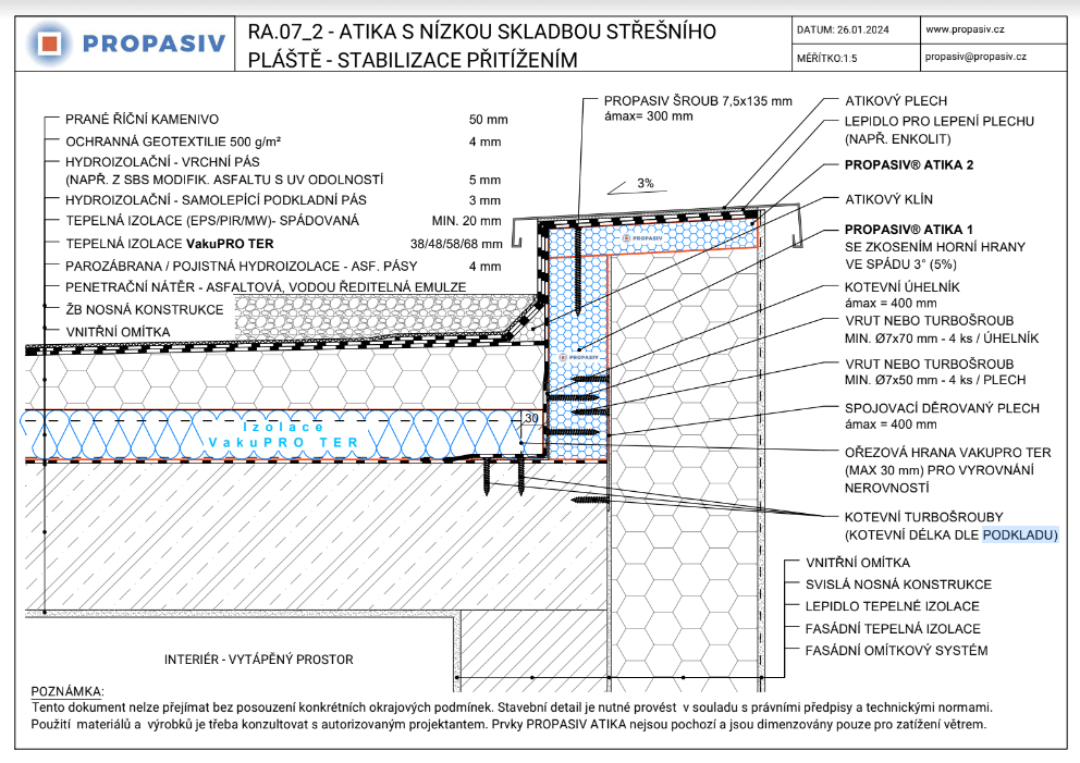 Technický výkres použití PROPASIV® Atika a VakuPRO®